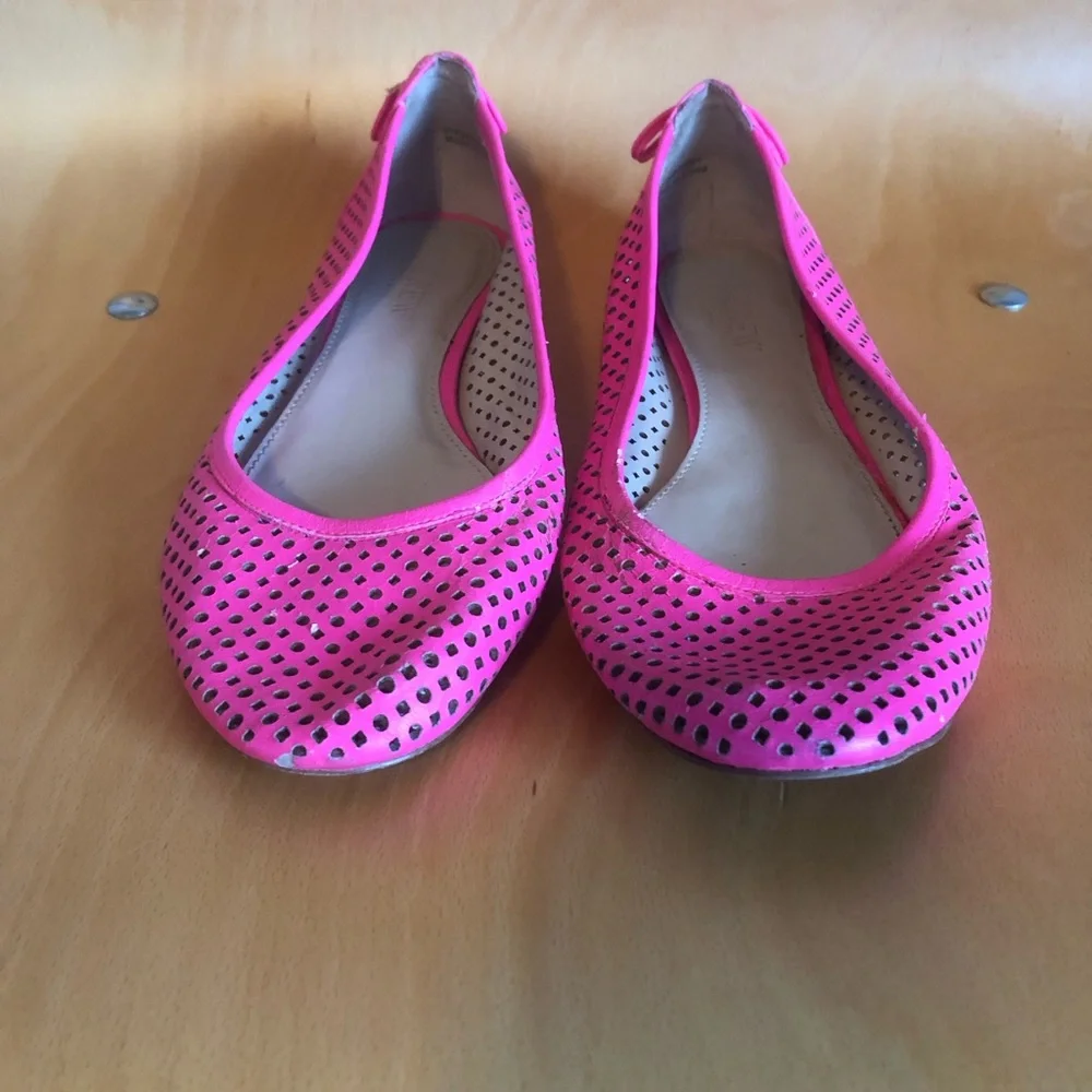 J. Crew Hot Pink Perforated Ballet Flats with Bow